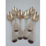 A set of six William IV silver fiddle pattern dessert spoons, James Beebe, London 1833, 10oz.