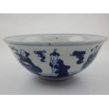 A 19th century Chinese blue and white bowl, the exterior decorated with the Eight Immortals,