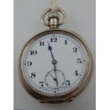 A 20th century silver open faced pocket watch, the enamel dial with Arabic numerals,