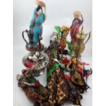 An Indonesian puppet, together with nine other puppets and a small quantity of metalware, (qty).
