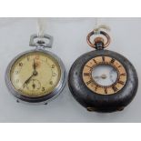 A steel half hunter pocket watch, the enamel dial with Roman numerals,