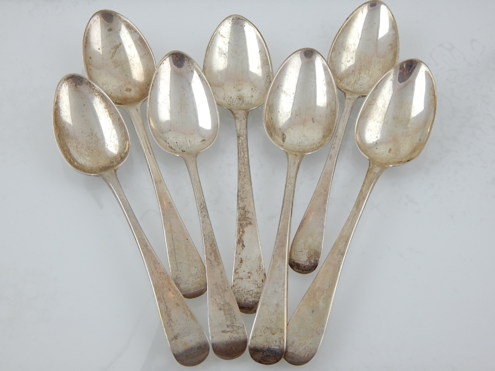 A set of seven George III silver spoons.