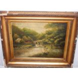 Late Victorian School, a pair of oils on canvas, rural river and lake landscapes, H. 32cm, W.