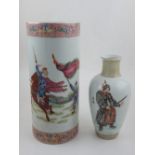 A Chinese porcelain vase of tapering ovoid form, decorated with a figure of Ma Chao, H.