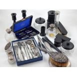 A quantity of assorted Victorian and later silver mounted dressing table items including toilet
