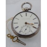 A silver Thomas Yates open faced pocket watch, the enamel dial with Roman numerals,