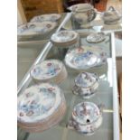 Spode part dinner service, printed with foliage, to include dinner plates side plates,
