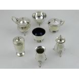 A silver three piece cruet service, Birmingham 1937,