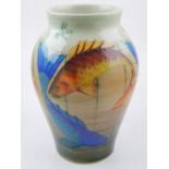 A Sally Tuffin Dennis Chinaworks limited edition carp pattern vase with incised baluster body,