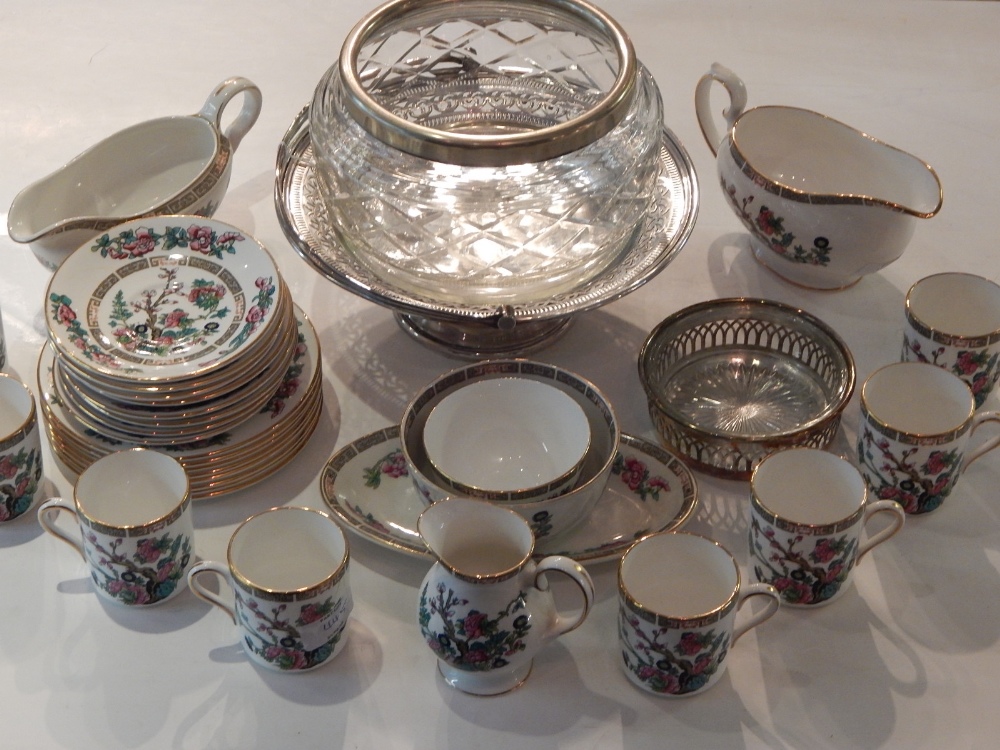 A small quantity of Indian Tree dinner and tea ware together with a silver plated comport,