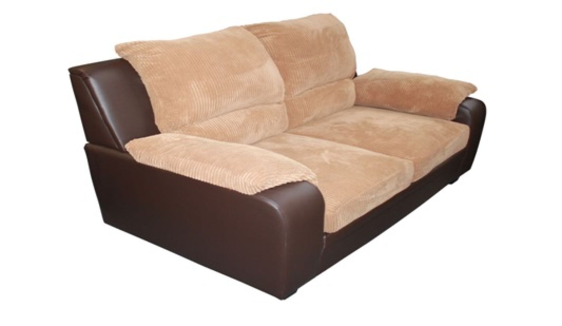 Brown/Tan Faux Leather/Fabric Sofa - Two Seater (Brand New)