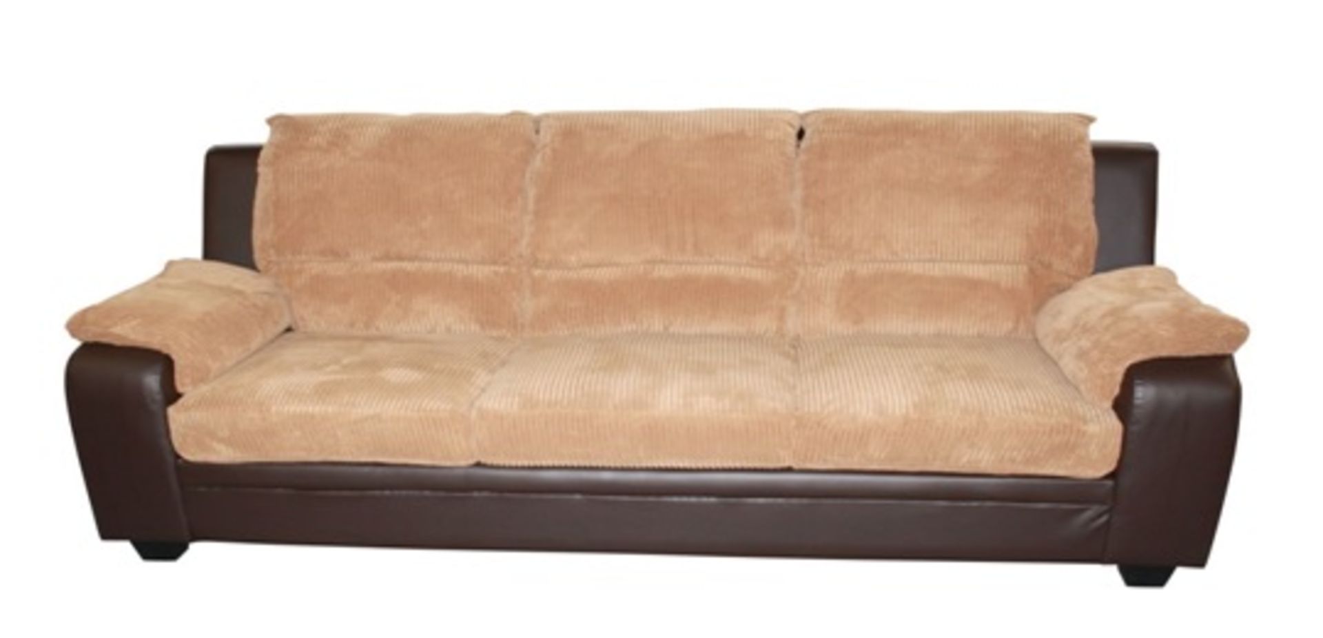 Brown/Tan Faux Leather/Fabric Sofa - Three Seater (Brand New)