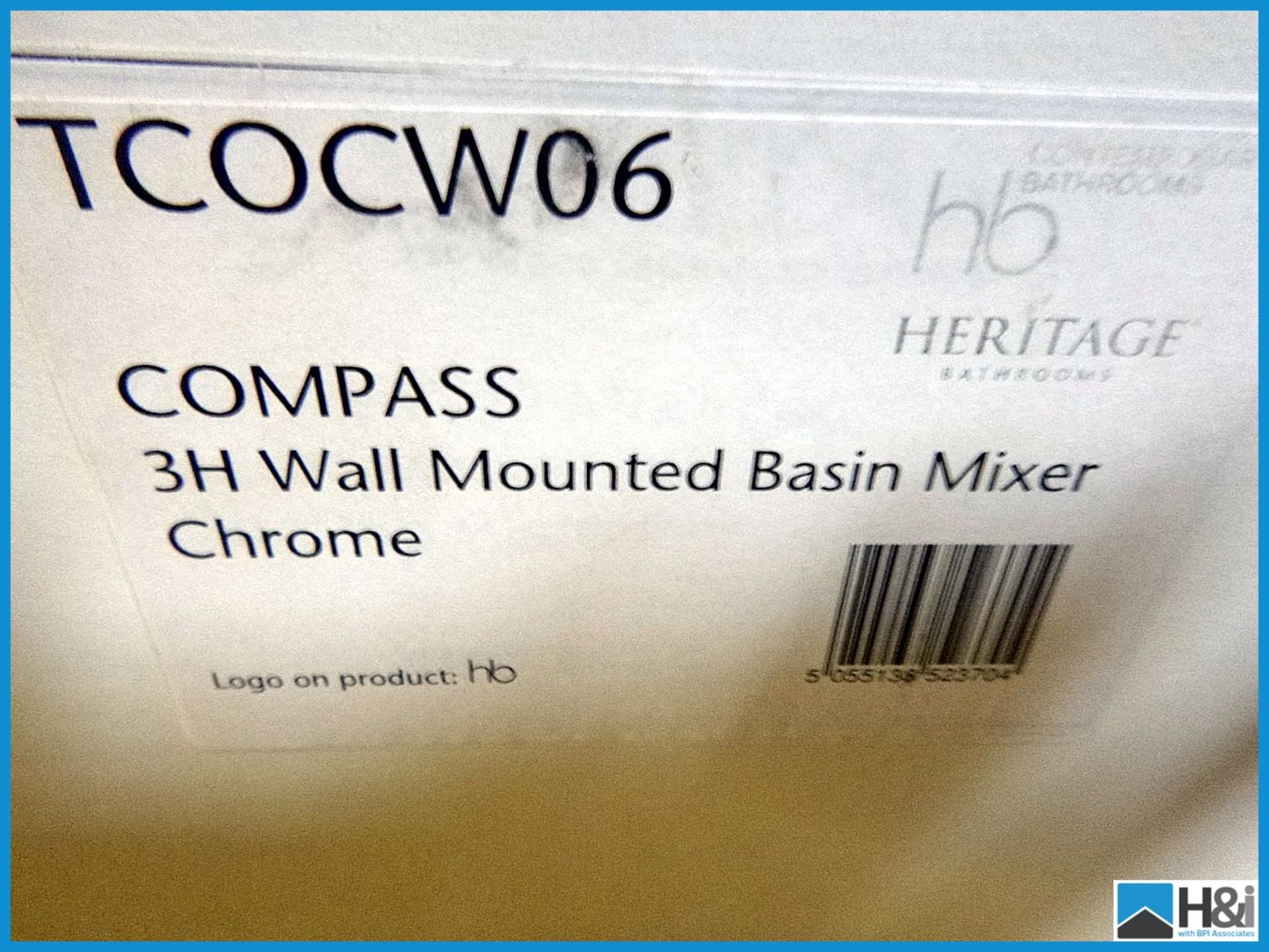 Heritage TC0CW06 Compass Wall Mounted Basin Mixer In Chrome RRP £296 Appraisal: Viewing Essential - Image 3 of 3