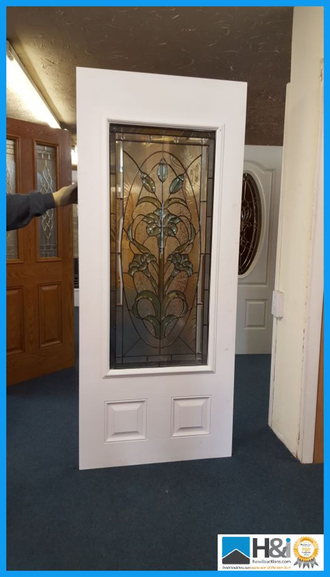 NWL Fibreglass exterior entrance door with genuine leaded, triple glazing. Size: 79 x 35 inch.