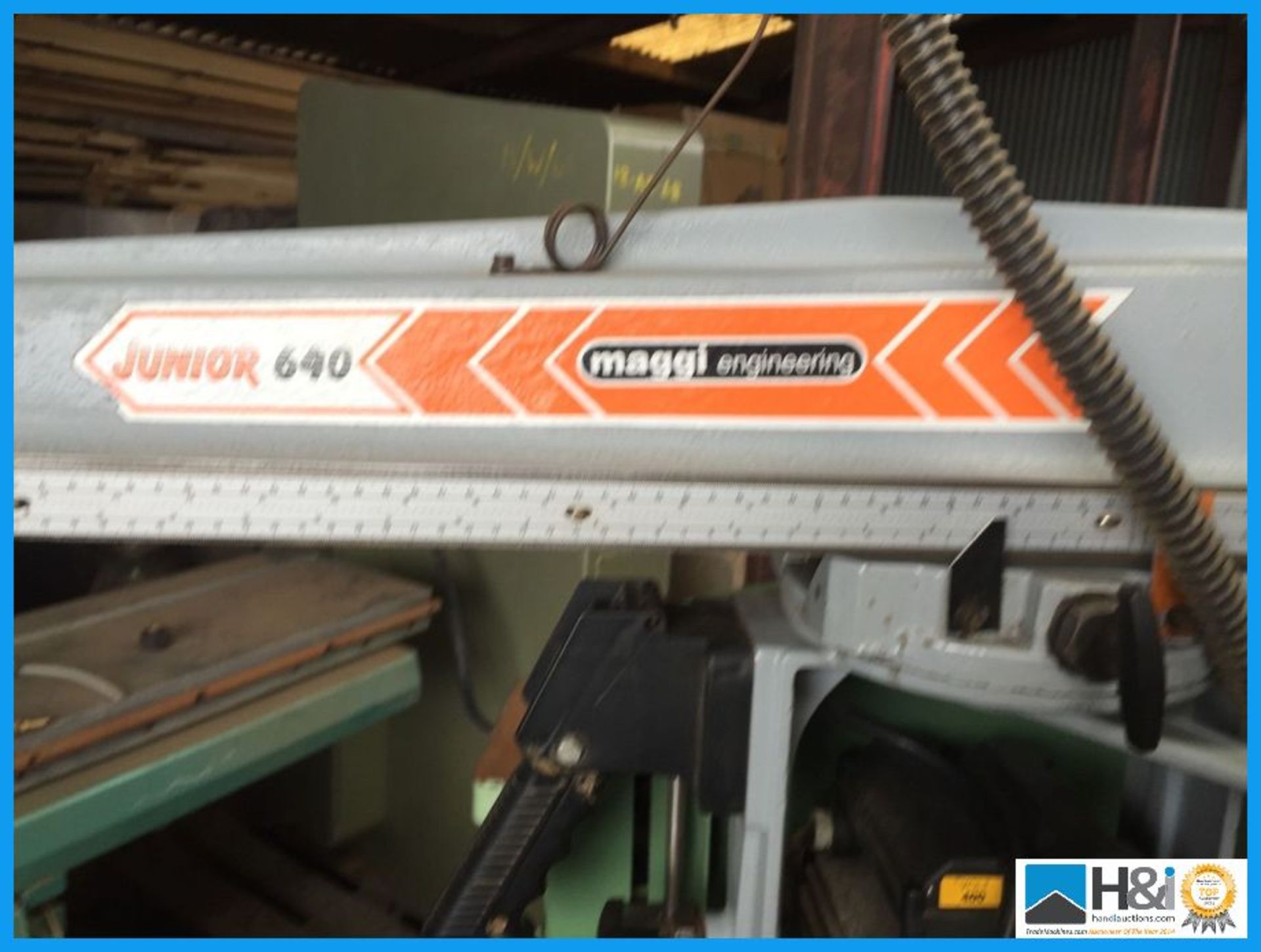 Maggie Junior 640 radial arm crosscut saw. It has a brake fitted and has been tested. Appraisal: - Image 4 of 10