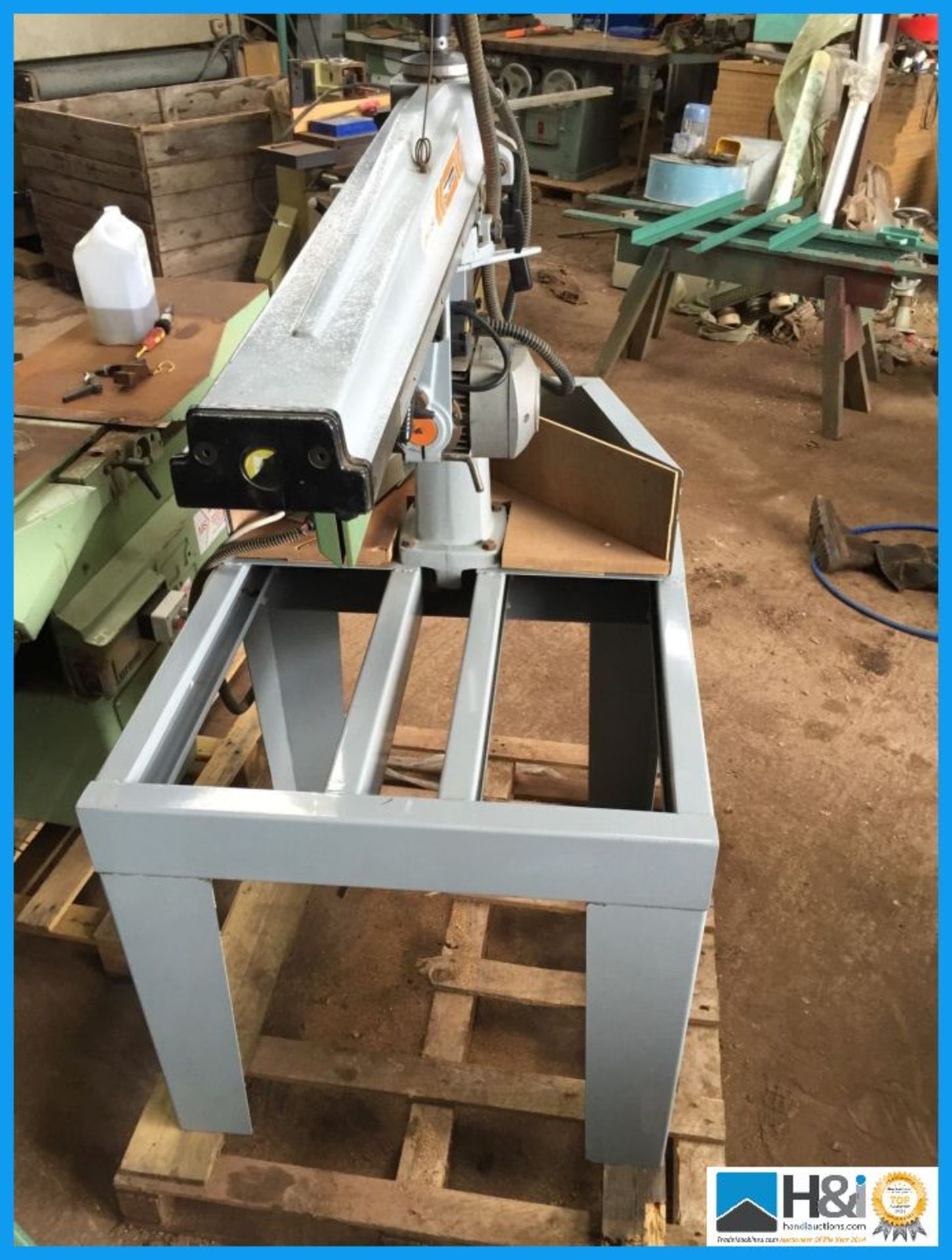 Maggie Junior 640 radial arm crosscut saw. It has a brake fitted and has been tested. Appraisal: