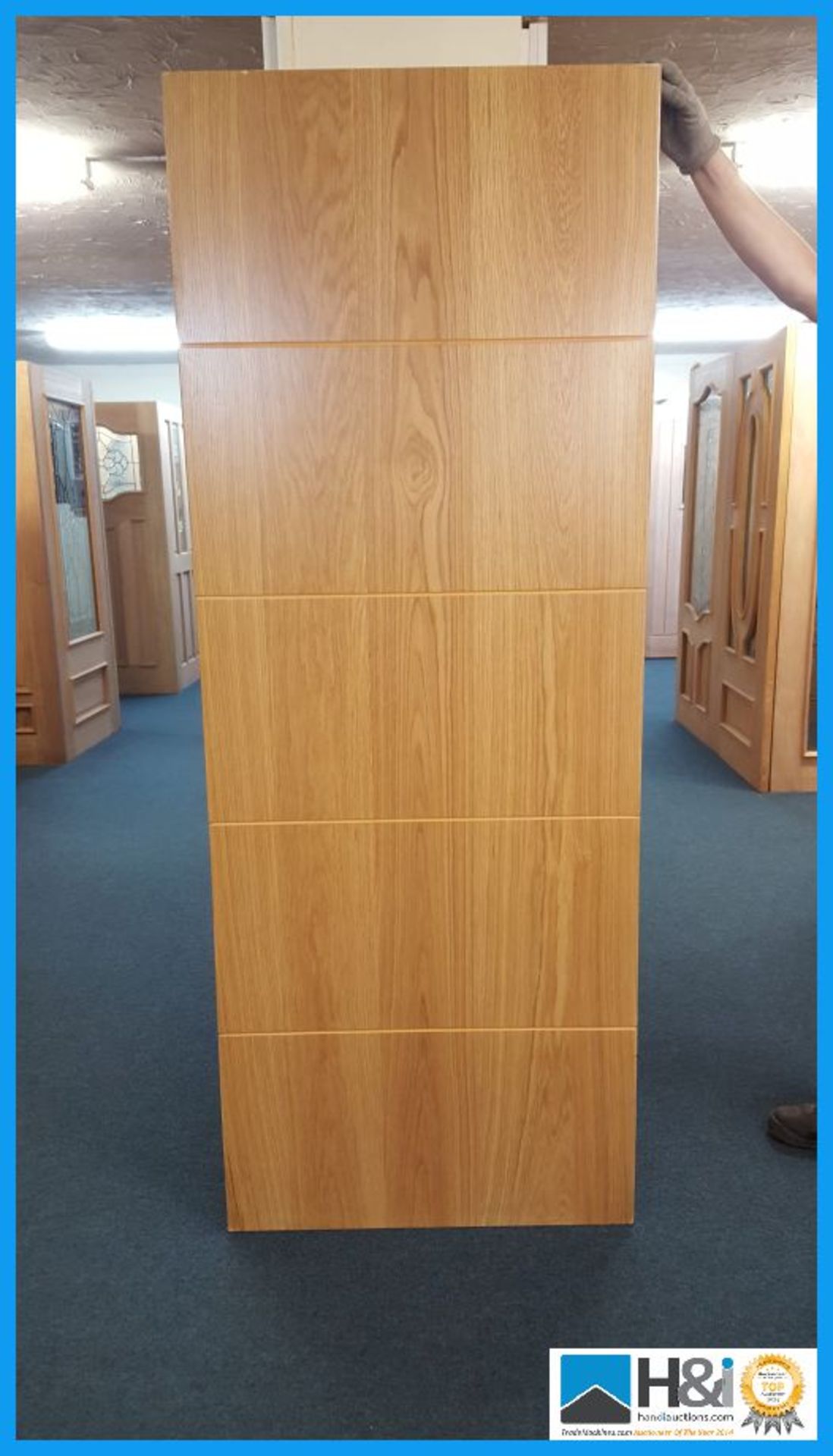 New, pre-finished oak veneer fire door. 78x30x1.75 inches. RRP £190. Appraisal: Viewing Essential