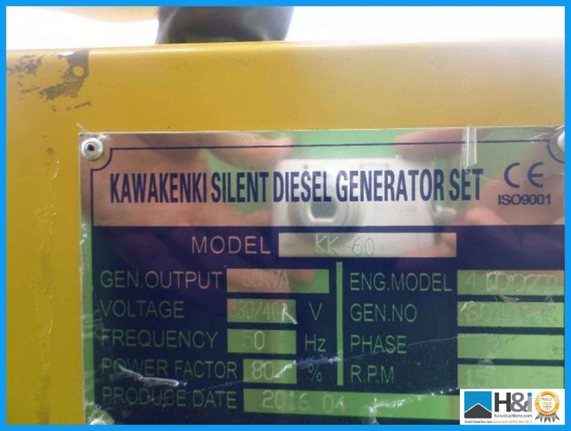 2016 new unused 60 kva kawakini generator, all ready for shipment, no oil, no water, no diesel in - Image 7 of 8