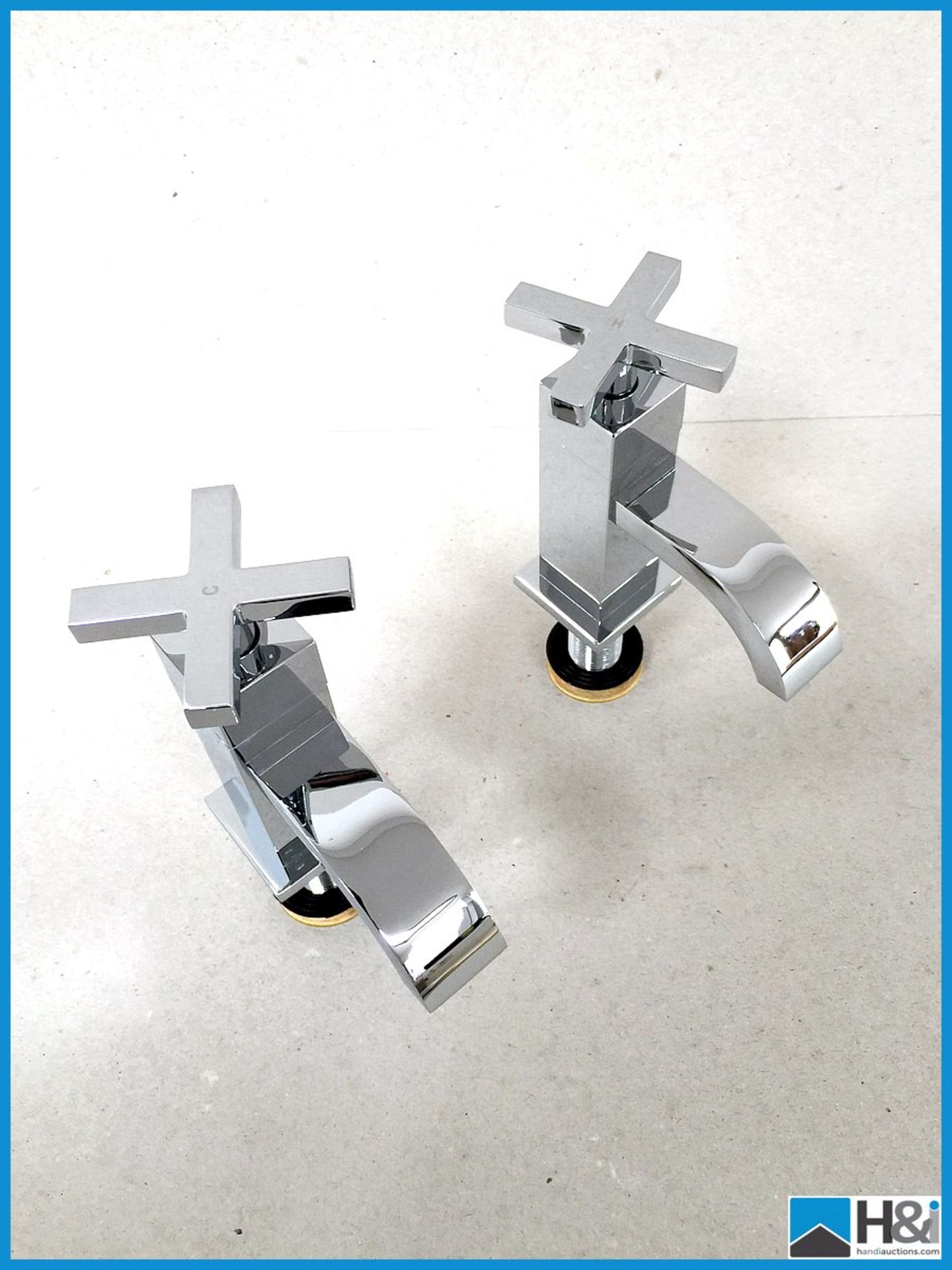 Pair of Beautiful Phoenix basin mixer taps with contemporary cross head design brand new in box - Image 4 of 5