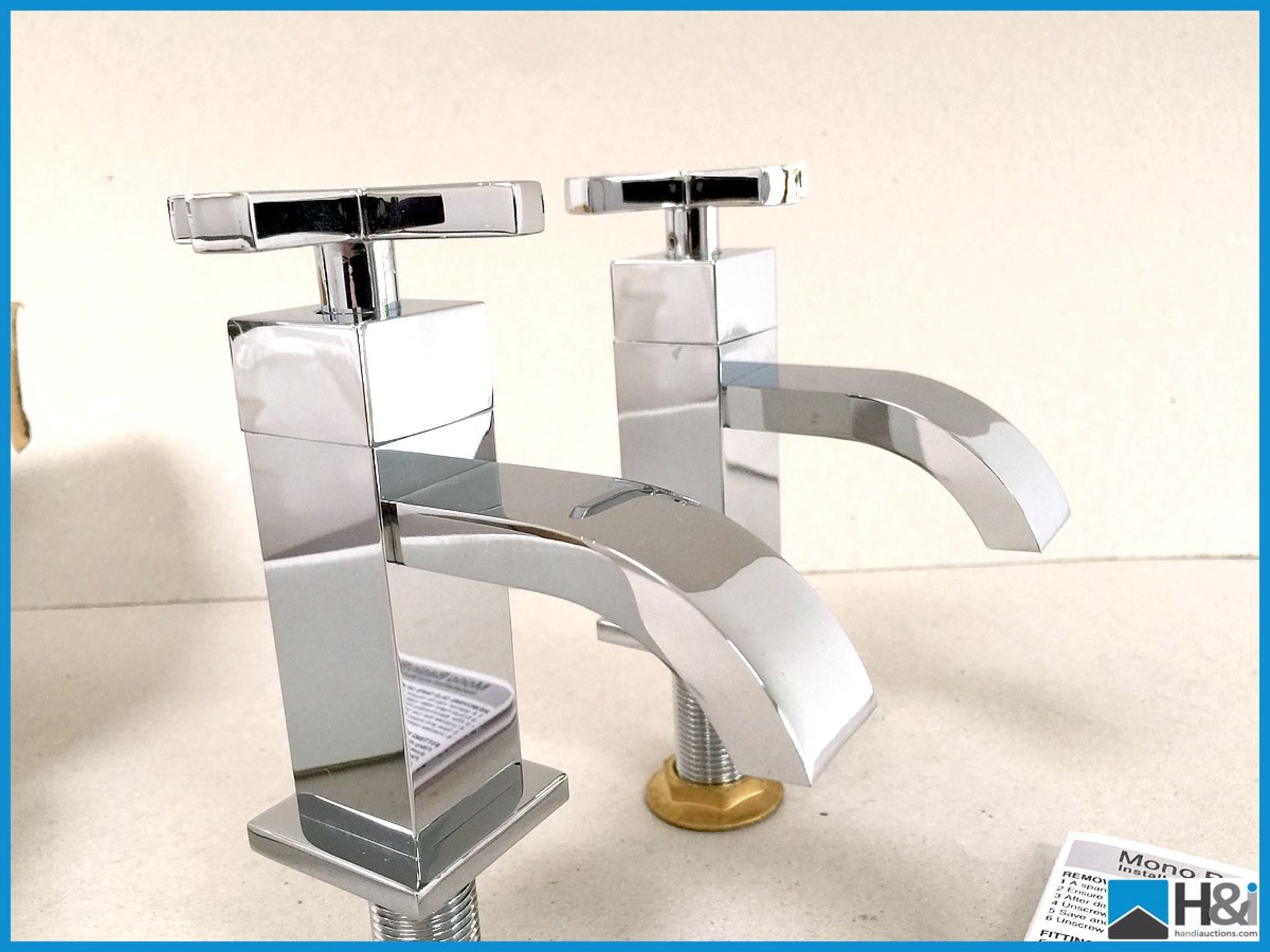 Pair of Beautiful Phoenix basin mixer taps with contemporary cross head design brand new in box - Image 3 of 5