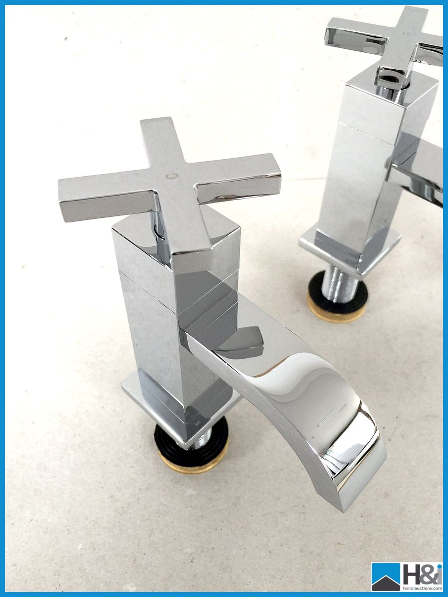 Pair of Beautiful Phoenix basin mixer taps with contemporary cross head design brand new in box - Image 2 of 5