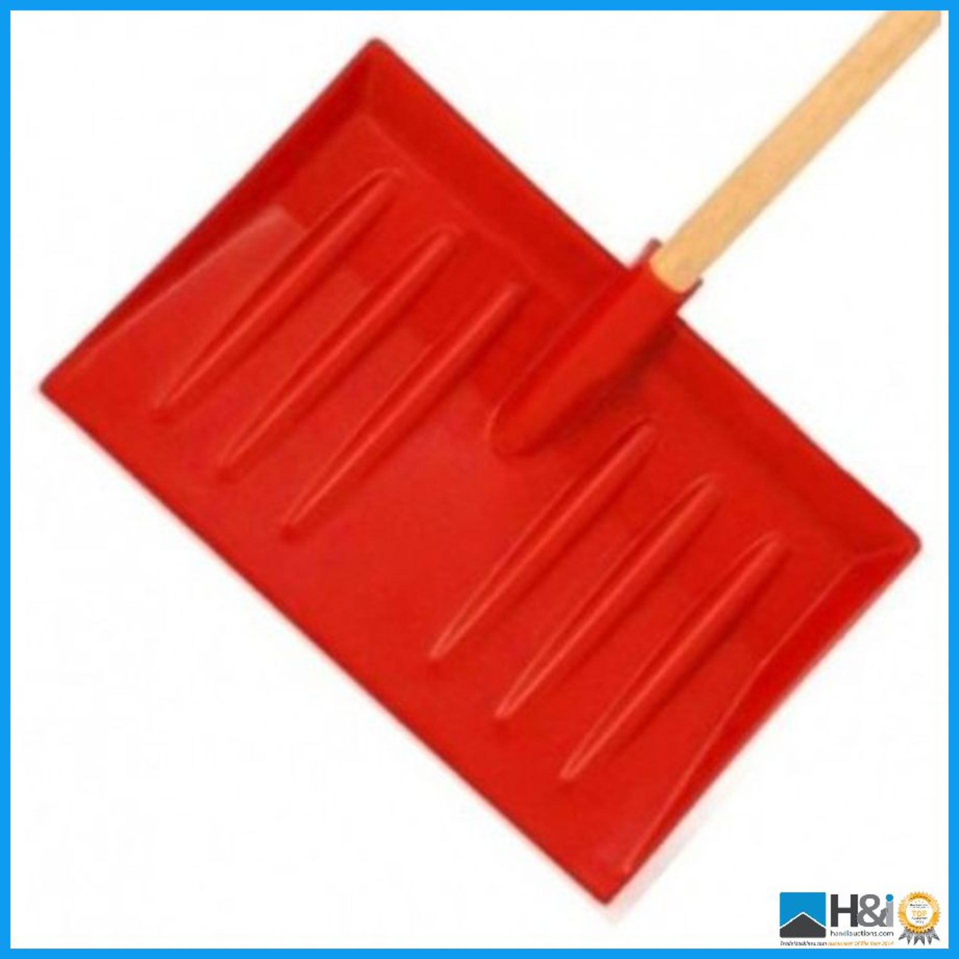 Industrial Snow Shovel with extra wide head and wooden handle. Snow shovel with a long wooden