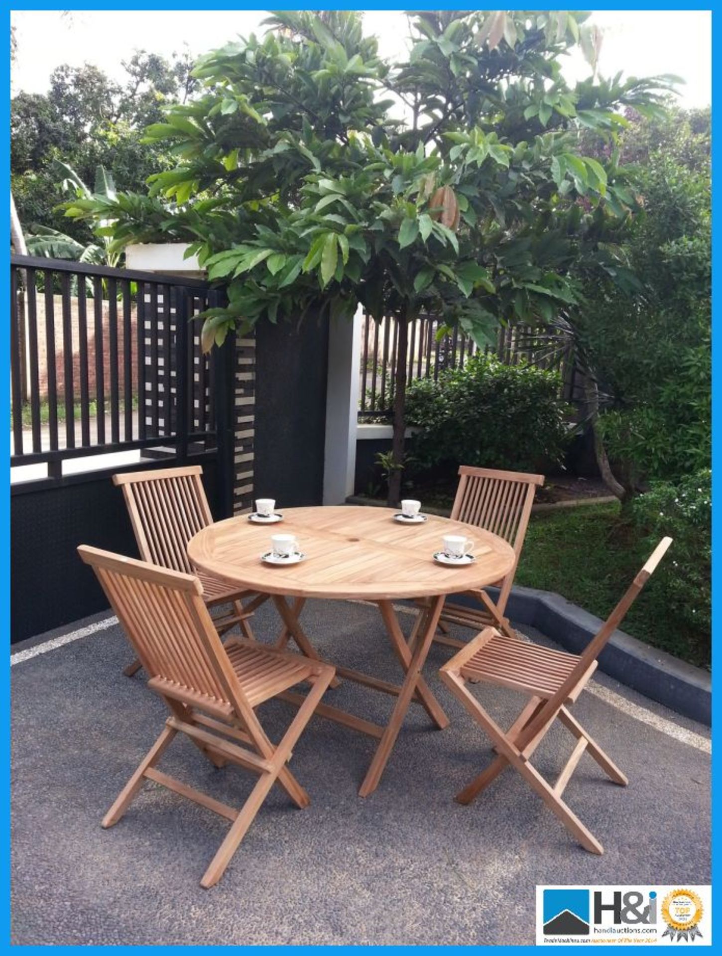 120 CM Teak Folding table set. This solid teak folding table & chairs set will give a beautiful