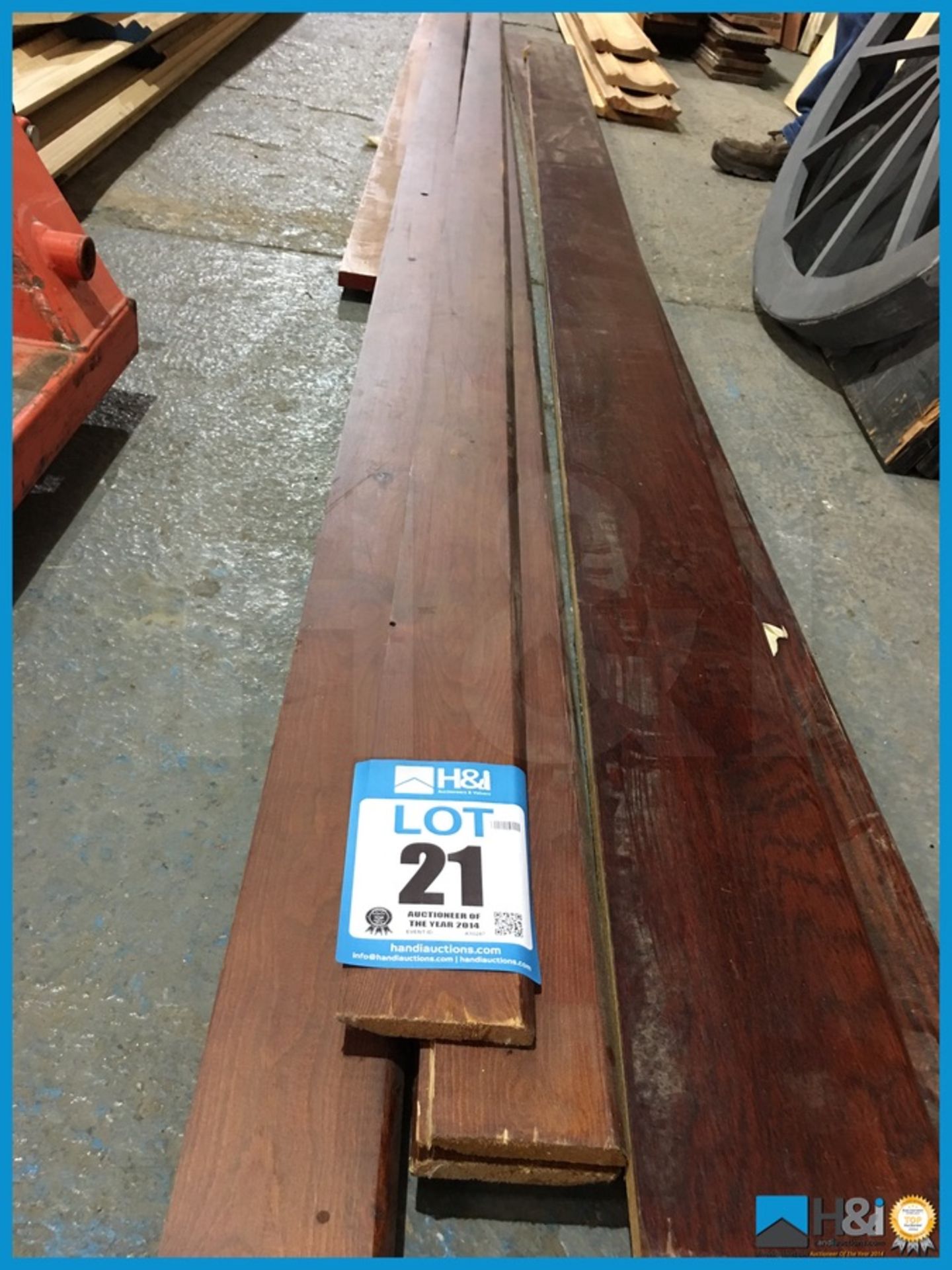 Quantity of oak and pine stained skirting boards. Various lengths, longest approx 4m Appraisal: - Image 2 of 2