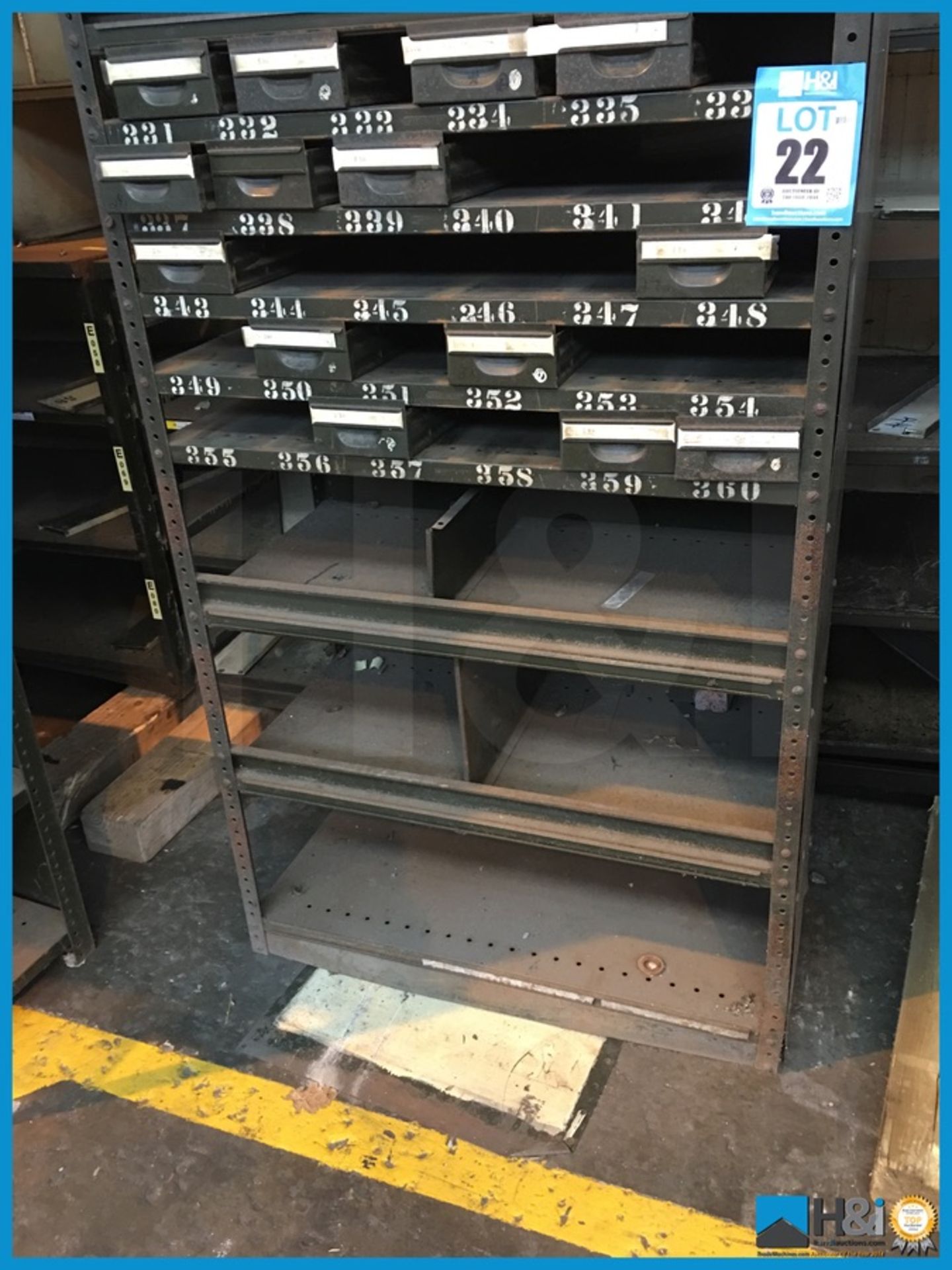 Large metal storage units with drawers and shelves. Very industrial appearance. Approx 7ft x 3ft x - Image 2 of 2