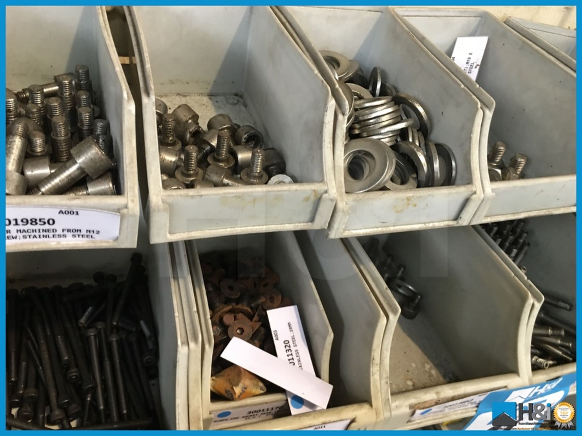 Excellent lot of assorted lin bins with rack on castors. Lin bins contain mainly unused nuts, - Image 6 of 6