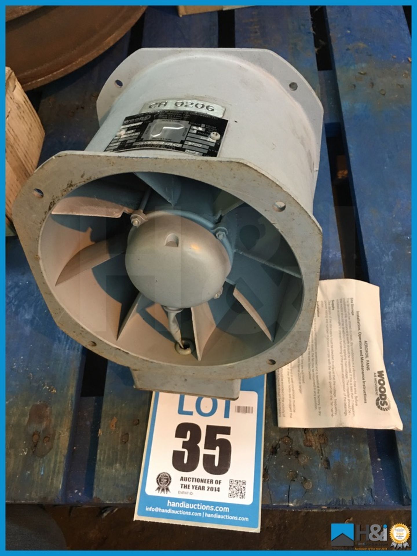 Woods aerofoil fan. 3 phase. Appears to be unused Appraisal: Viewing Essential Serial No: NA