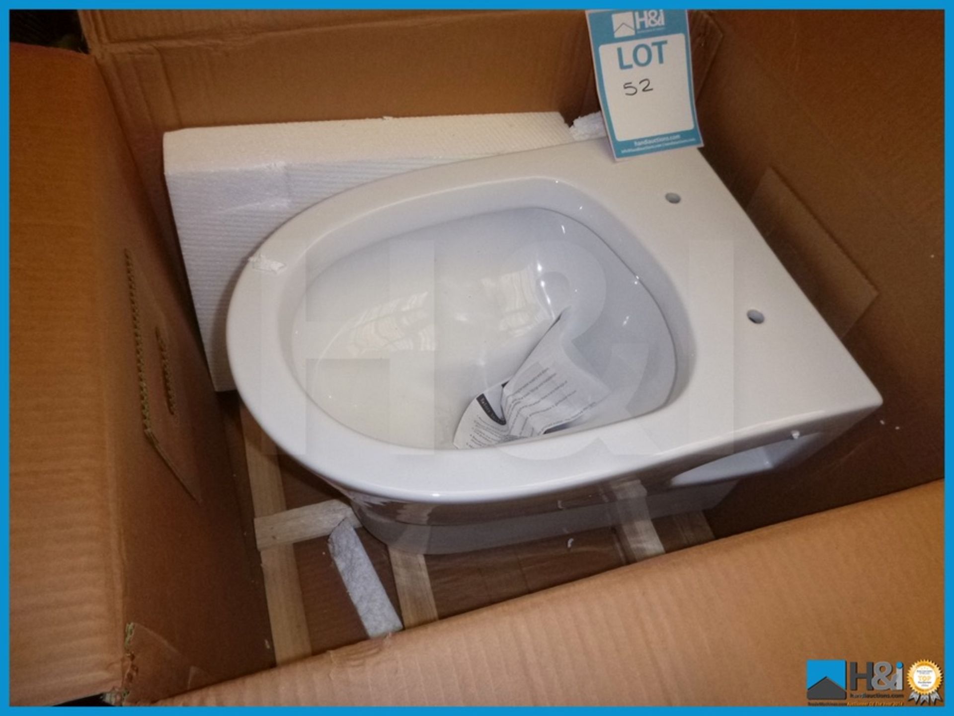 HOMEBASE SORRANO WALL HUNG TOILET, UNUSED AND BOXED Appraisal: Viewing Essential Serial No: NA