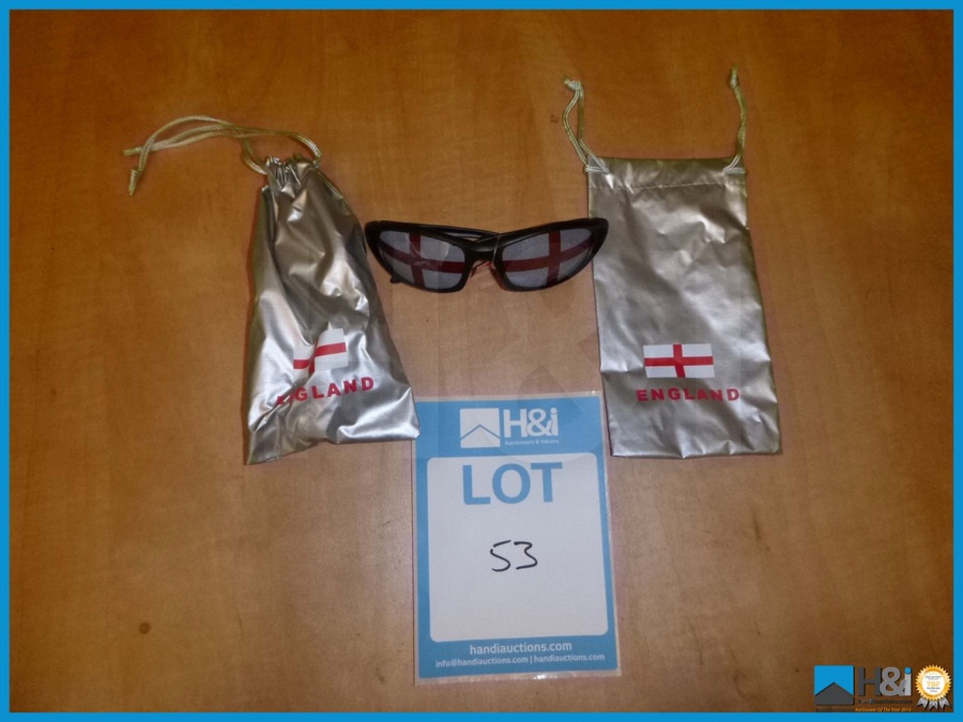 APPROX 9 PAIRS OF 'ENGLAND' SUNGLASSES, C/W PRINTED CASE Appraisal: Viewing Essential Serial No: