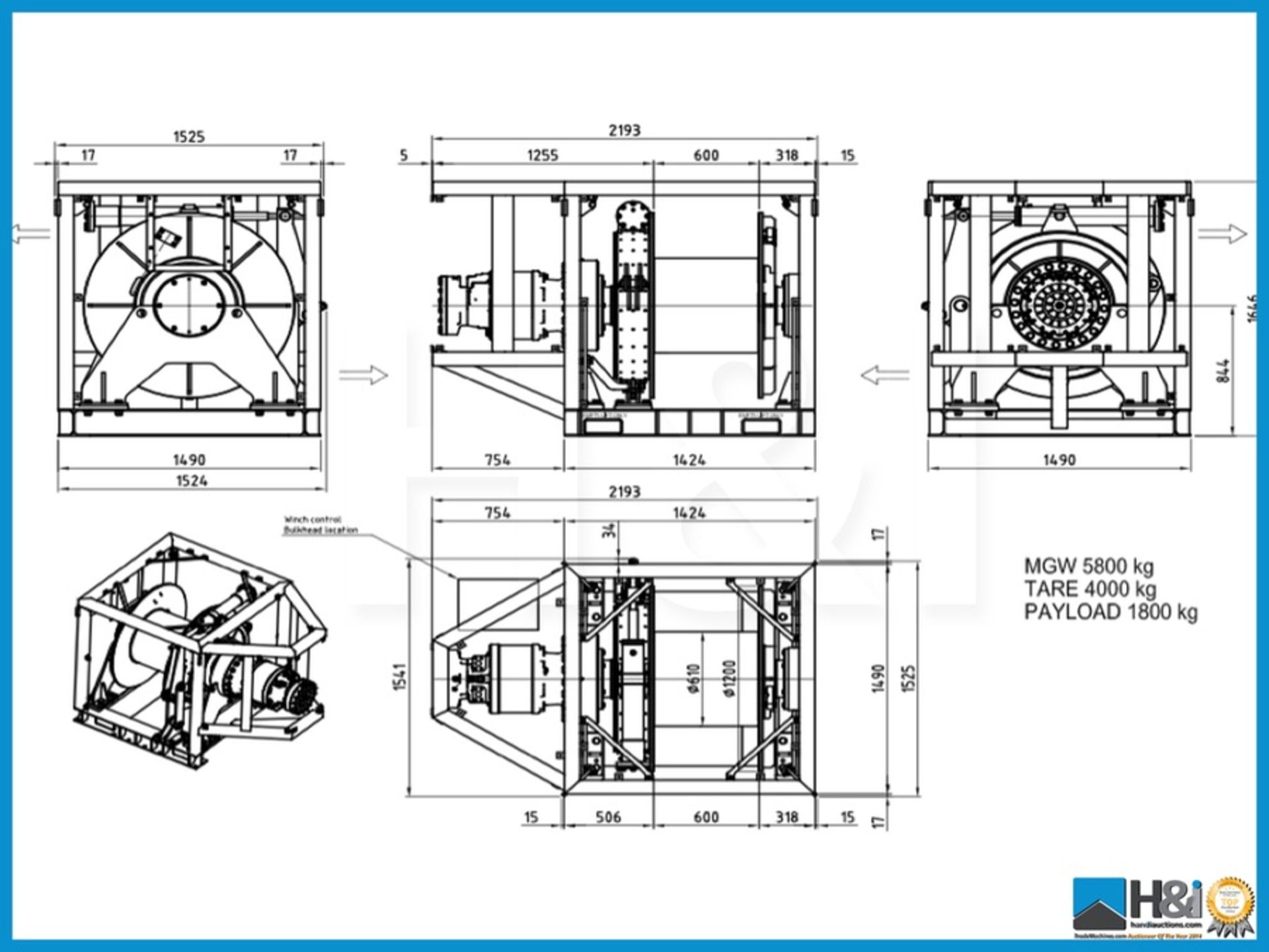 New and unused Ibercisa 18t WLL Hydraulic drum winch. Western European manufactured. 18te WLL - Image 3 of 5