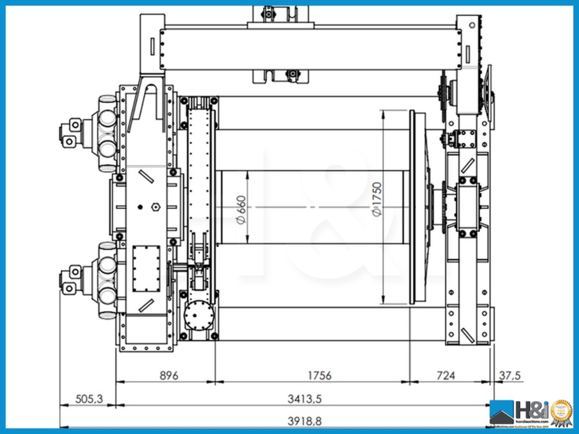 New and unused Ibercisa 93t Hydraulic drum winch. Western European manufactured. 93te WLL Winch is - Image 3 of 7