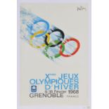 Jean Brian (1915-1990), "Xmes Jeux Olympiques d'hiver, Grenoble", affiche, lithographie couleur,