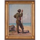 Ecole italienne (fin XIXe - début XXe s.), Jeune homme au bord de la mer, huile sur panneau, 38,