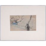 Théophile Alexandre Steinlen (1859-1923), Bord de Seine, fusain et crayon bleu sur papier, signé,