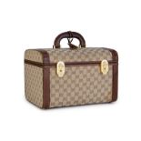 Gucci, coffret Beauty Case en toile GG beige et brune avec bords en cuir, clefs, 31,5x21x22,5 cm