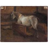 Artiste non-identifié (fin XIXe - début XXe s.), Cheval au box, huile sur toile, signée