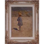 Charles Stoecklin (1859-1946), Fillette au chapeau de paille, huile sur toile, signée, 61x43,5 cm