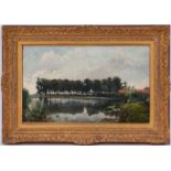 Anonyme (fin XIXe - début XXe s.), Paysage à l'étang, huile sur toile, 33,5x54 cm
