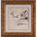 Jean-Louis Forain (1852-1931), La Mort de Mimi, encre, gouache et crayon sur papier, signée, 23x21