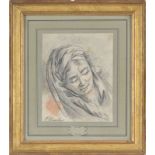 Anonyme (fin XIXe s.), Visage de femme endormie, fusain et sanguine sur papier, annoté "F. Boucher",