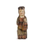 Vierge en majesté, sculpture en bois sculpté polychrome, XVIIIe s, travail populaire, h. 34 cm