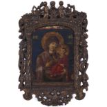 Vierge Hodigitrie, icône polychrome sur panneau encadré, probablement Nord-Est des Balkans XVIIIe