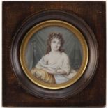 Miniature ronde sur ivoire, XIXe s, représentant une jeune femme au sein dénudé, signé Rousseau,