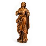 Vierge du calvaire ou sainte, importante sculpture en bois, XVIIe s, verni postérieur, h. 171 cm