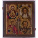 Vierge Orante, La Sainte Face, St Georges, St Nicolas, icône polychrome sur panneau, Russie XIXe s.,