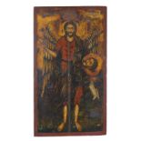 Saint Jean le Baptiste, Ange du ,désert, icône polychrome sur panneau, Grèce XIXe s., représentant